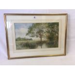 WIGGS KINNAIRD; A VIEW NEAR WENHASTON, SUFFOLK, A RIVER LANDSCAPE, WATERCOLOUR, SIGNED & INSCRIBED