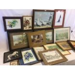 BOX OF ASSORTED OIL PAINTINGS, WATERCOLOURS, PRINTS ETC.