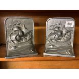 HEAVY METAL PAIR OF BOOKENDS DEPICTING SAILING SHIPS