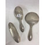 3 PIECE SILVER BACKED HAIR BRUSH SET, 2 BRUSHES & A MIRROR