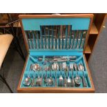 STAINLESS STEEL CANTEEN OF CUTLERY BY GEORGE BUTLER & CO OF SHEFFIELD WITH MATCHING CARVING SET IN