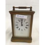 BRASS BODY CARRIAGE CLOCK MARKED OXFORD, PARIS MAKER WITH KEY