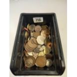 A TUB OF MOSTLY FOREIGN COINS