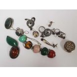 CARTON WITH STONE SET SILVER BRACELETS, BROOCHES & OTHER ITEMS