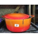 TWO HANDLED LE CREUSET 11'' DIA COOKING POT WITH CRACK