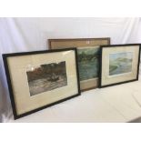 GROUP OF 3 COLOURED SPORTING PRINTS OF FISHING SUBJECTS, ANGLERS RIVER FISHING, ONE BY HAROLD