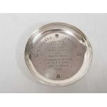 SILVER PIN DISH COMMEMORATING THE RETURN OF BRUFORDS TO THE CITY CENTRE 1942, LONDON 1957, 71g