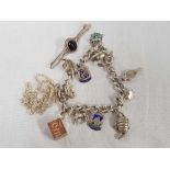 SILVER CHARM BRACELET, A ROPE CHAIN & A BAR BROOCH, TOTAL WEIGHT 42g