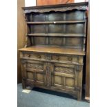 COLONIAL STYLE CARVED OAK DRESSER, 4ft 6'' WIDE