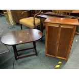DROP LEAF MAHOGANY SUTHERLAND STYLE TABLE WITH TURNED LEGS & A PINE STORE CUPBOARD