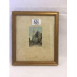 FREDERICK MERCER; FINE QUALITY MINIATURE WATERCOLOUR OF CAEN CATHEDRAL LATE 19THC. DETAILS TO