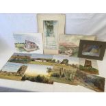 FOLDER OF 12 WATERCOLOURS INCLUDING 5 VIEWS OF IRELAND DATED 1898