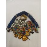 BEAD NECKLACES, BROOCHES ETC