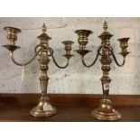 PAIR OF PLATED CANDELABRA, WORN