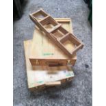 2 WOODEN ARTISTS BOXES & A FOLDING WINE RACK