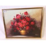 OIL PAINTING ON CANVAS OF RED ROSES IN A VASE, SIGNED A TAM