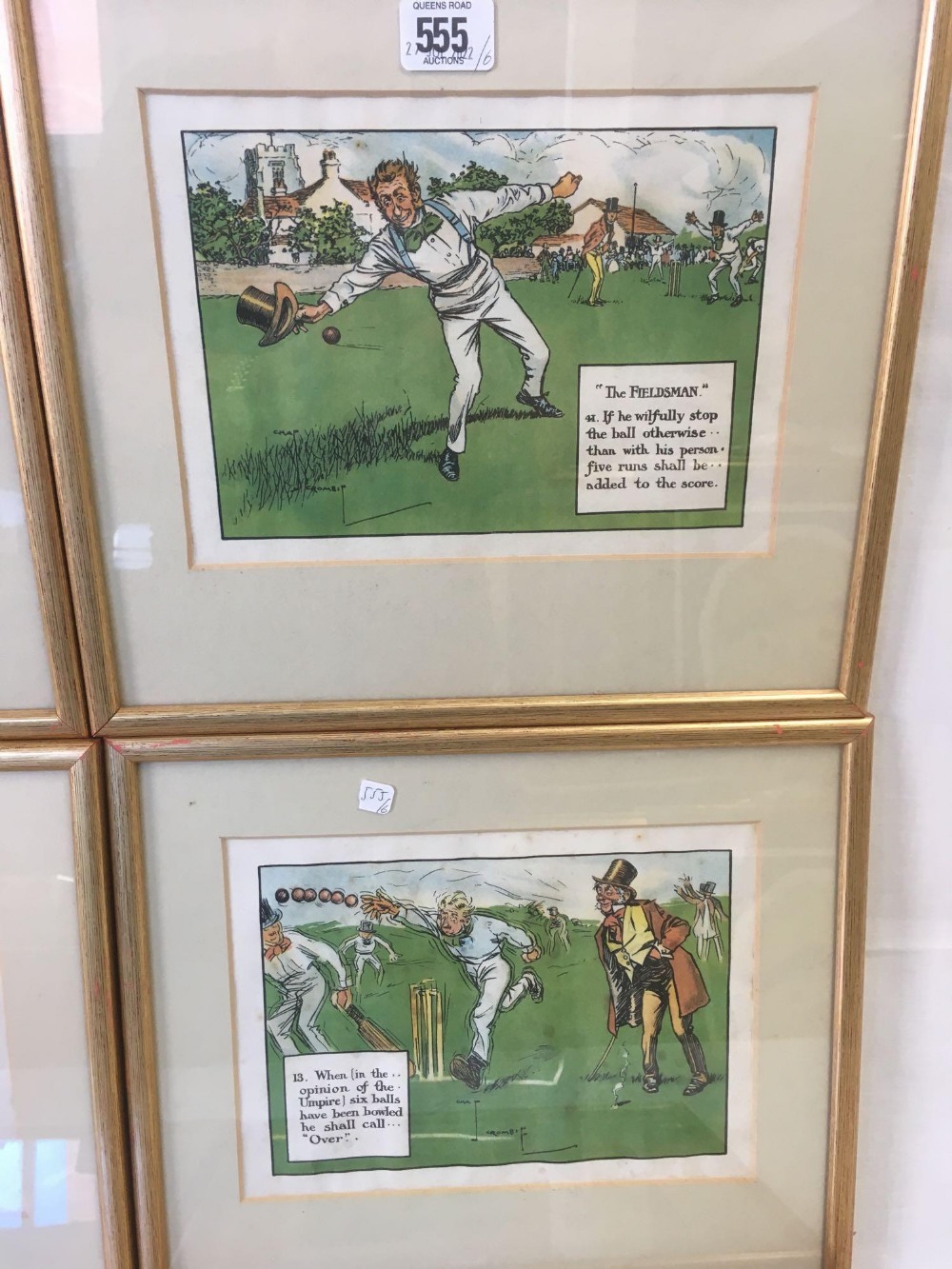 SET OF 6 COLOURED PRINTS ''THE RULES OF CRICKET'' BY CHARLES CROMBIE - Image 3 of 4