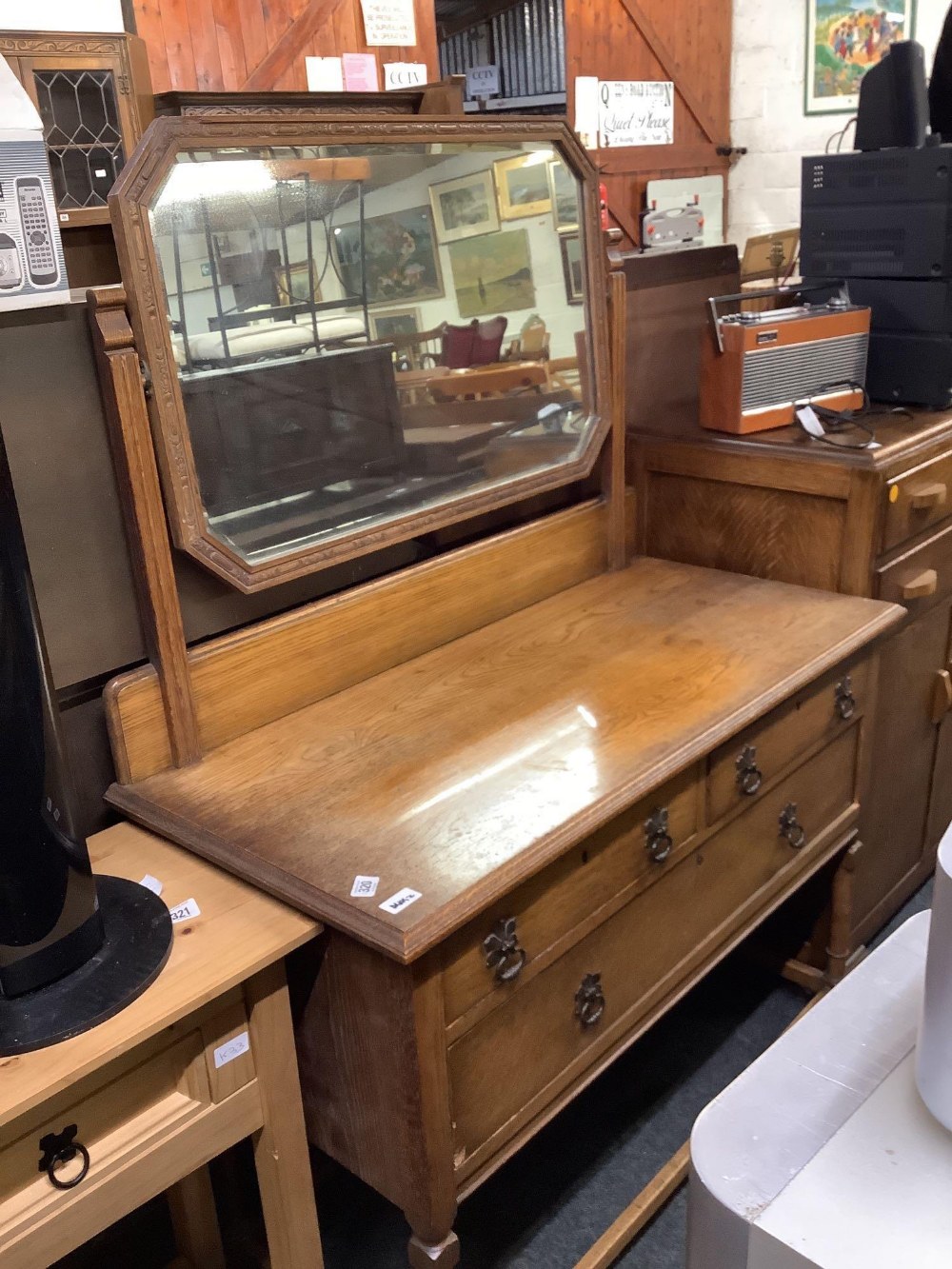 OAK SIDEBOARD WITH 1 LONG & 2 SHORT DRAWERS, 3ft 6'' WIDE - Image 2 of 2