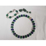 SILVER NECKLACE SET WITH MALACHITE & LAPIS BRACELET & 2 SETS OF EARRINGS