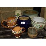 QTY OF SMALL PLANTERS, DECORATIVE JUGS, VASE & SUGAR POT