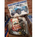 BOX CONTAINING A PART BUILT RELIC RACING BUGGY SAND SCORCHER