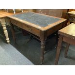 OAK OFFICE TABLE /DESK WITH 2 DRAWERS & LEATHER INLAY, 3ft 6'' X 2ft 2''