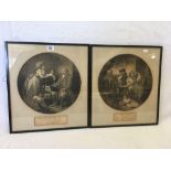 PAIR OF ANTIQUE BLACK AND WHITE STIPPLE ENGRAVINGS AFTER GEORGE MORLAND. THE FARMER'S VISIT TO