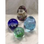 4 GLASS PAPERWEIGHTS INCL; SELKIRK GLASS