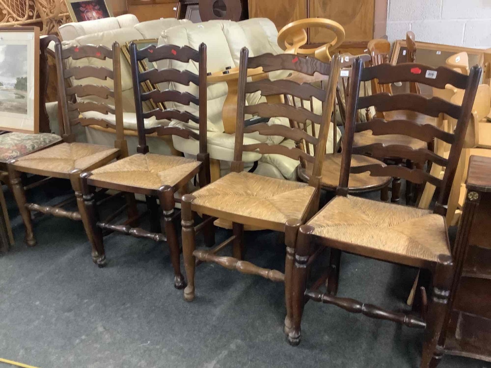 SET OF 4 MODERN MAHOGANY DINING CHAIRS WITH BASKET WEAVE SEATS