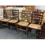 SET OF 4 MODERN MAHOGANY DINING CHAIRS WITH BASKET WEAVE SEATS