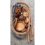 WICKER BASKET WITH WOODEN ARTIST EASEL,