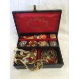 BLACK JEWELLERY BOX OF COSTUME JEWELLERY