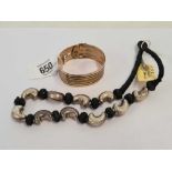 ROLLED GOLD BRACELET & WHITE METAL BEAN NECKLACE
