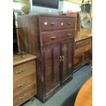 DARK WOOD TALL BOY WITH CUPBOARD & 2 DRAWERS