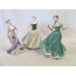 3 COALPORT FIGURES LADIES OF FASHION, HAPPY ANNIVERSARY,