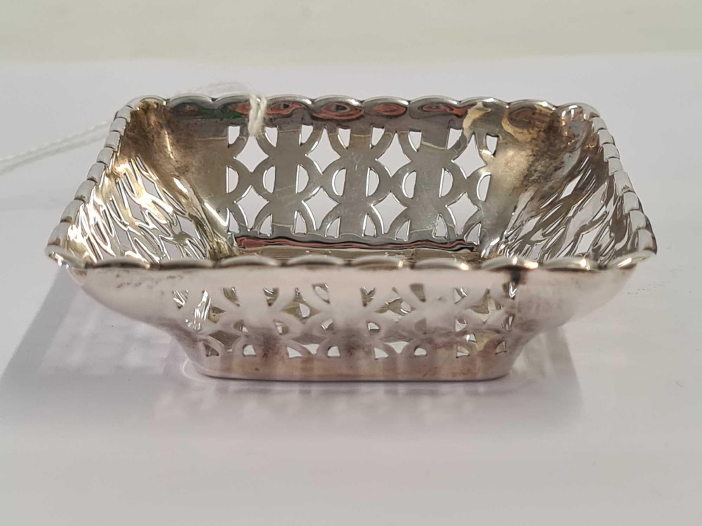 SQUARE SILVER PIERCED DISH, LONDON 1933 BY RP,