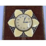 SILVER & YELLOW GUILLOCHE PETAL SHAPED TRAVEL CLOCK,ENAMEL ON 1 PETAL DAMAGED, NOT WORKING,