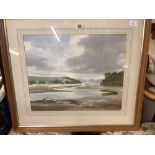 WOOD FRAMED MOUNTED & GLAZED WATERCOLOUR OF A RIVER SCENE BY RON RANSON,