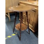 OAK & MAHOGANY 2 TIER PLANT TABLE WITH TURNED LEGS