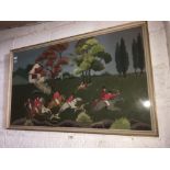LARGE F/G EMBROIDERED PICTURE OF A HUNTING SCENE