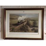 COLOURED LIMITED EDITION PRINT OF GWR STEAM LOCOMOTIVE ENTITLED “CROSS COUNTRY”.