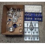 CARTON WITH MISC PLATEDWARE, 2 LADLES, VARIOUS SPOONS,