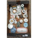 CARTON OF MISC CHINAWARE INCL; A PINK RAZOR DISH,