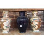 2 ORIENTAL VASES & A BLACK VASE