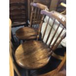 MATCHING PAIR OF BEECH WOOD STICK BACK CHAIRS WITH TURNED LEGS
