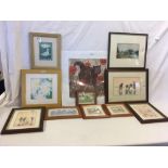 3 FRAMED PRINT PICTURES & A MOUNTED PRINT OF A CAT