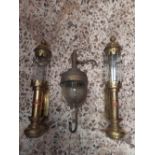 2 REPRO GWR CANDLE LIGHTS & 1 BRASS EXTENSION LIGHT
