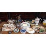 SHELF WITH MISC CHINAWARE, PLATES,