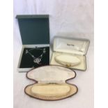 2 SETS OF BOXED PEARLS & A WHITE METAL NECKLACE & EARRING SET BY CHRISTALINA