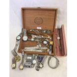 CIGAR BOX OF WHITE METAL GENTS & LADIES WRIST WATCHES INCL;